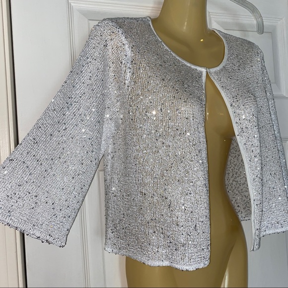 Alfani cropped cardigan w/ silver sequins Sz XS - Picture 4 of 6